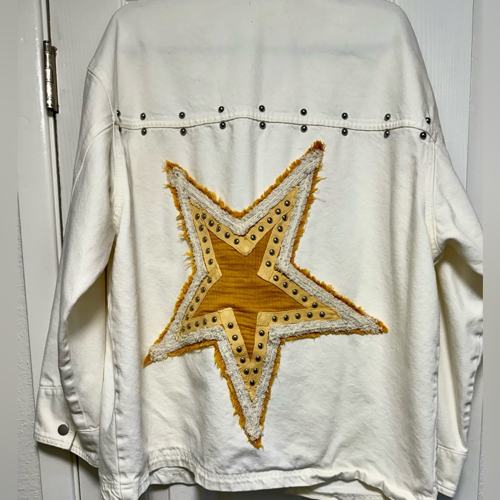 White Studded Jean Jacket with Star Embellishment